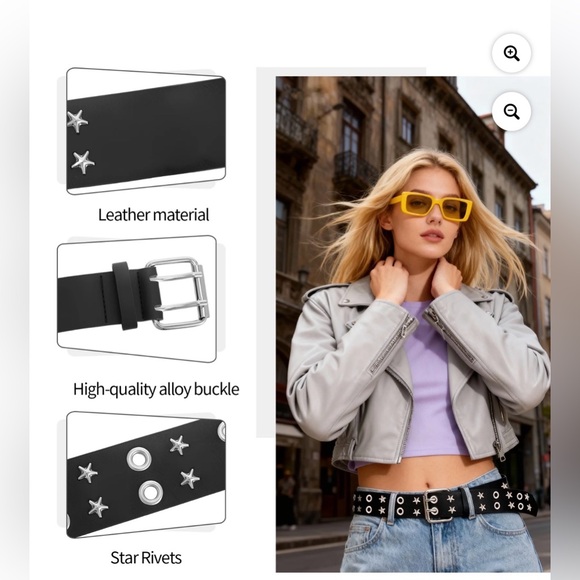 Accessories - ⭐️Black Leather Grommet Star Studded Belt Punk Goth Y2K Streetwear Unisex Belt